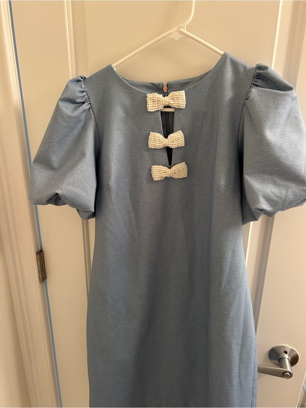 Karl Lagerfeld Powder Blue Dress with Pearl Bow Details